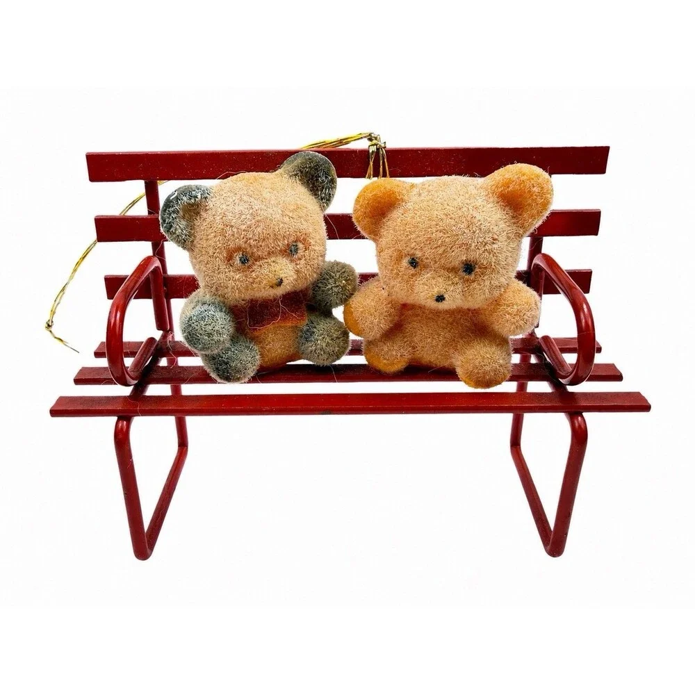 Vintage Avon Miniature Teddy Bear Collection Christmas Ornament Flocked Bears